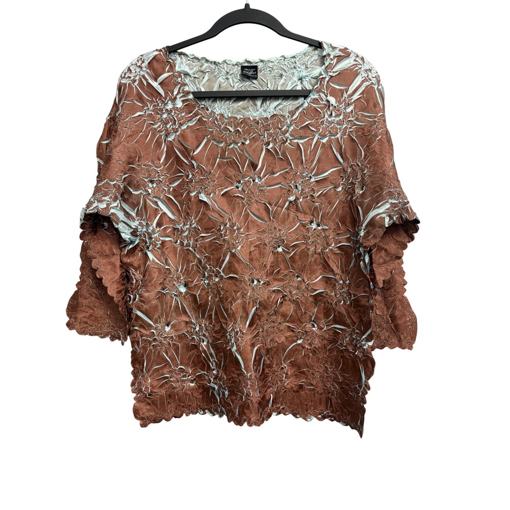 Origami Magic Scarf Popcorn Top Brown Blue Textured Crinkle Stretch XL-3X‎
